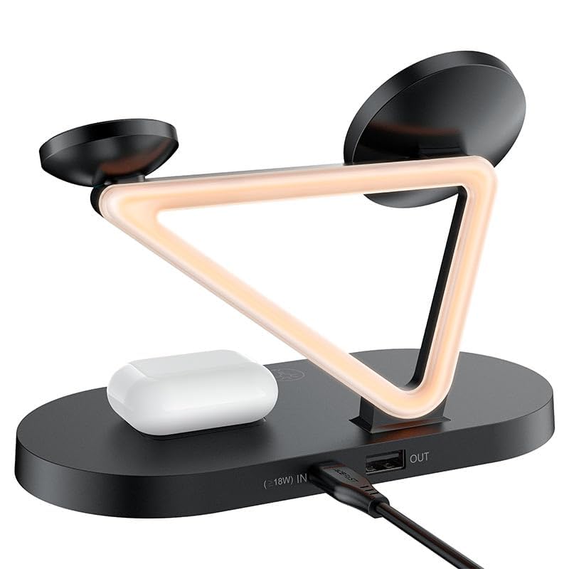 ACEFAST Wireless Charger Desktop Holder E9 3-in-1 Magnet Stand Charging Station for iPhone 15/14/13/12 Series + Smart Watch + Earbuds, with Total Output up to 45W, Dimmable night lamp