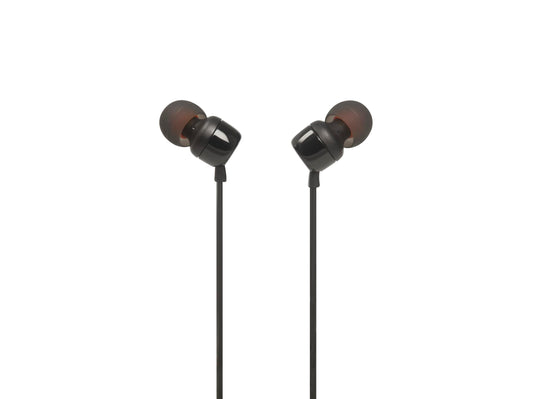 JBL Tune 110 Wired In-Ear Headphones, Deep and Powerful Pure Bass Sound, 1-Button Remote/Mic, Tangle-Free Flat Cable, Ultra Comfortable Fit - Black, JBLT110BLK