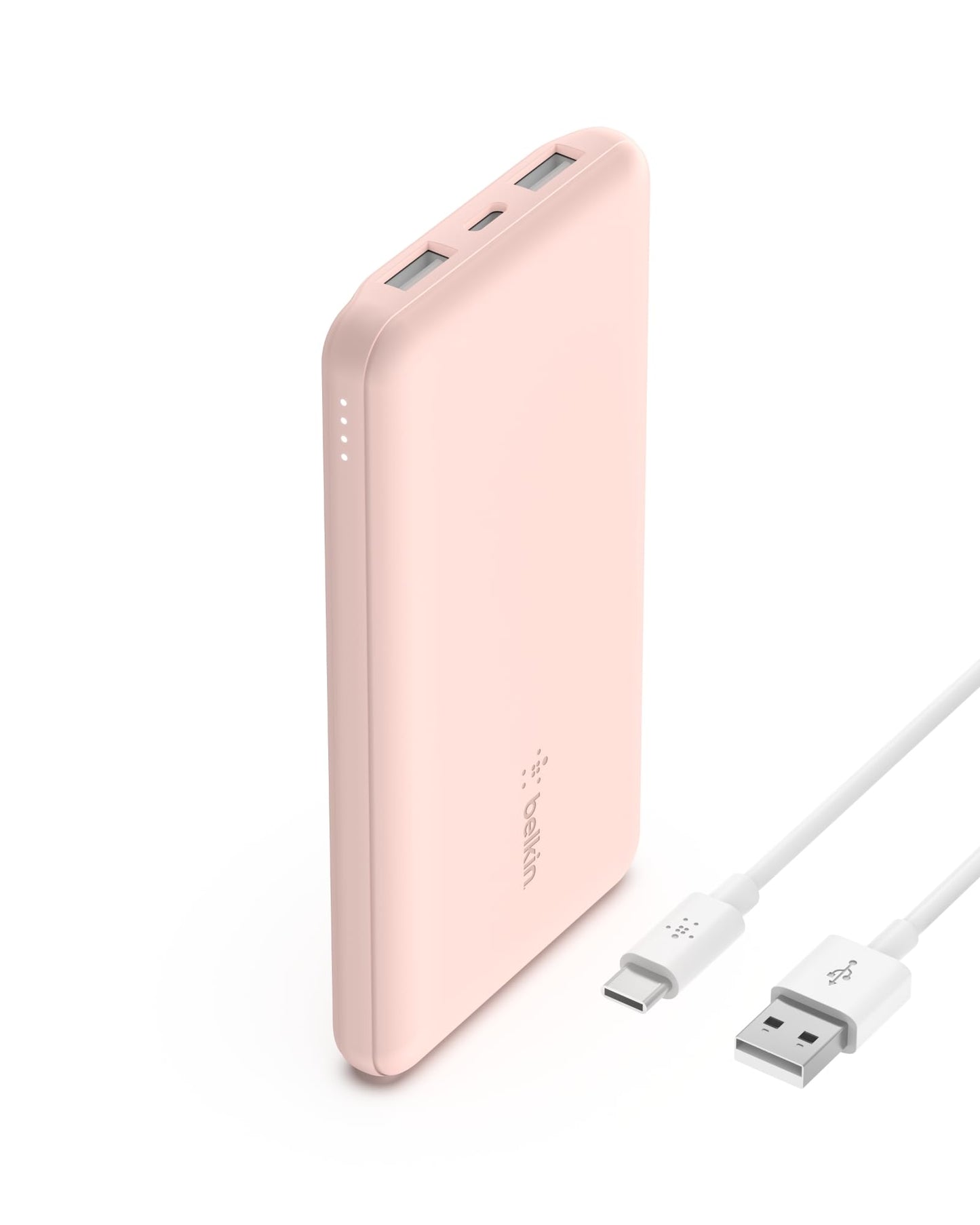 Belkin 10000mAh portable power bank, 10K USB-C portable charger with 1 USB-C port and 2 USB-A ports, battery pack for up to 15W charging for iPhone, Samsung Galaxy, AirPods, iPad, and more – Rose Gold