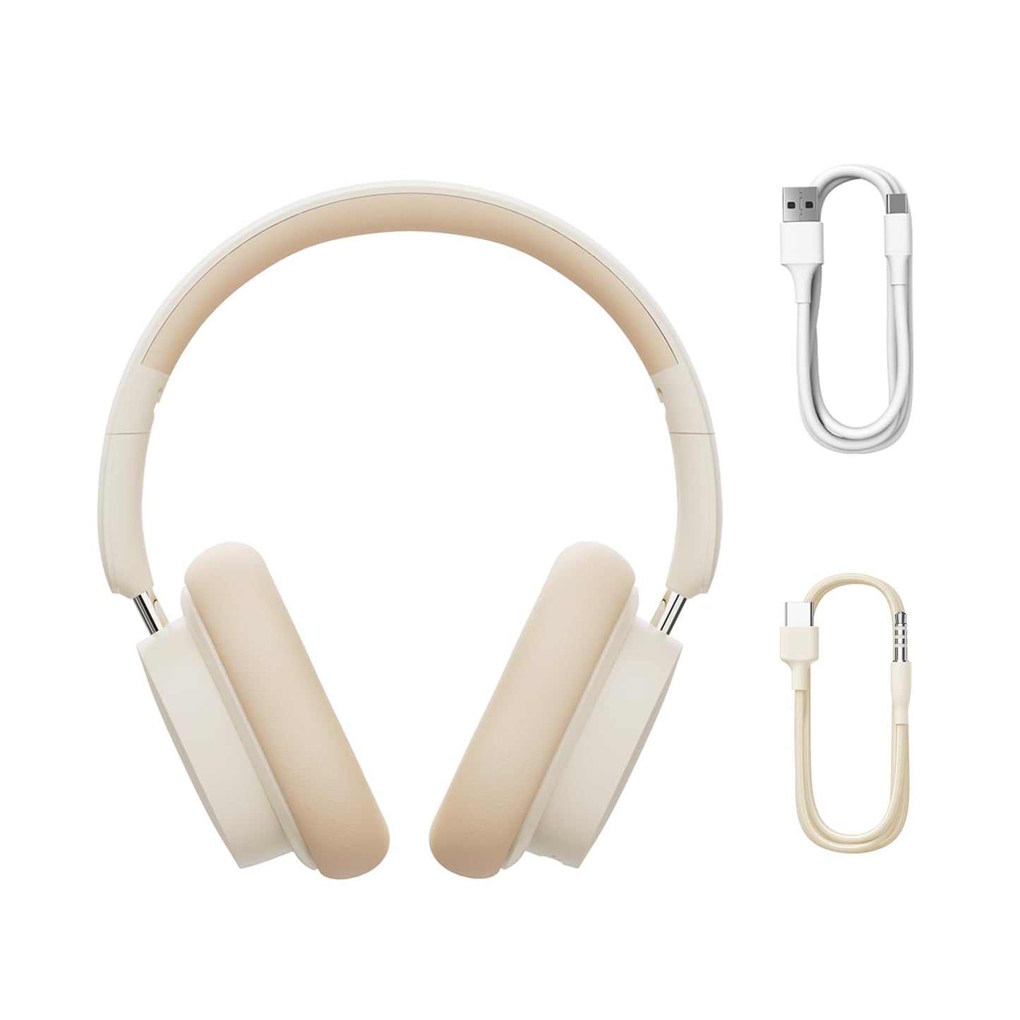 Baseus Bowie D05 Wireless Headphone, 70H Playtime Bluetooth Headphones with EQ Modes, Built-in HD Mic, Deep Bass, Soft Ear Cups for Phone/PC (Creamy White)