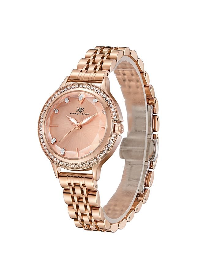 Kenneth Scott Women PE21 Movement Watch, Analog Display and Stainless Steel Strap - K23521-RBKK, Rose Gold