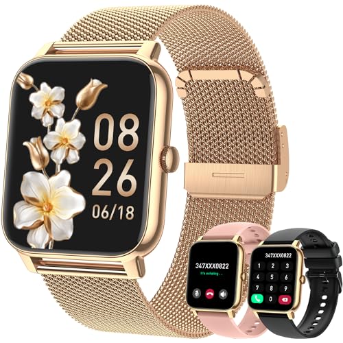 Smart Watch for Women Fitness Tracker: Gold Smart Watches for Women Digital Mens Watches Make/Answer Call Waterproof Running Smartwatch Android Phone iPhone Samsung Compatible Heart Rate Monitor