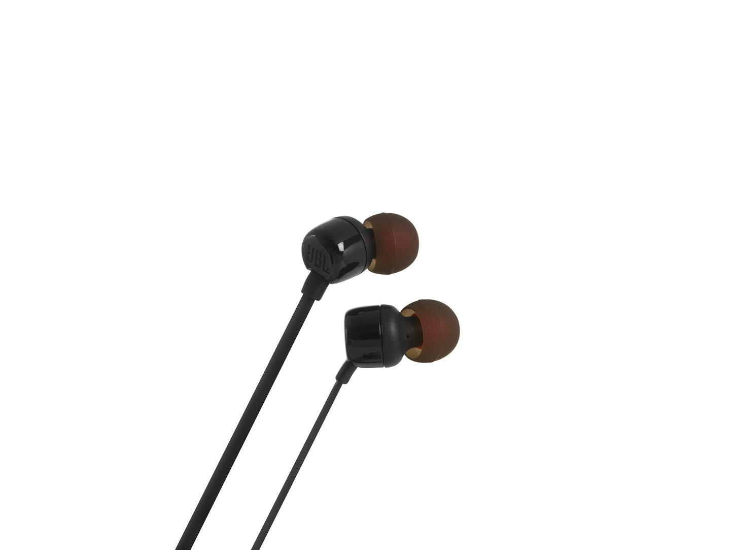 JBL Tune 110 Wired In-Ear Headphones, Deep and Powerful Pure Bass Sound, 1-Button Remote/Mic, Tangle-Free Flat Cable, Ultra Comfortable Fit - Black, JBLT110BLK