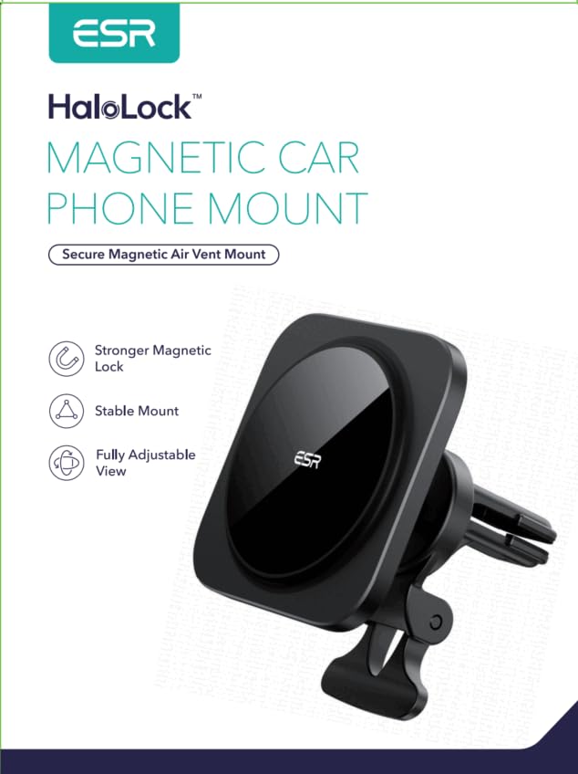 ESR Car Mount Designed for MagSafe, HaloLock with Magnetic Air Vent Phone Holder, for iPhone 15/14/13/12 Series, Car Accessories, Does Not Support Charging, Black