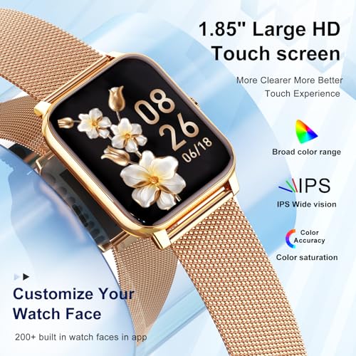 Smart Watch for Women Fitness Tracker: Gold Smart Watches for Women Digital Mens Watches Make/Answer Call Waterproof Running Smartwatch Android Phone iPhone Samsung Compatible Heart Rate Monitor