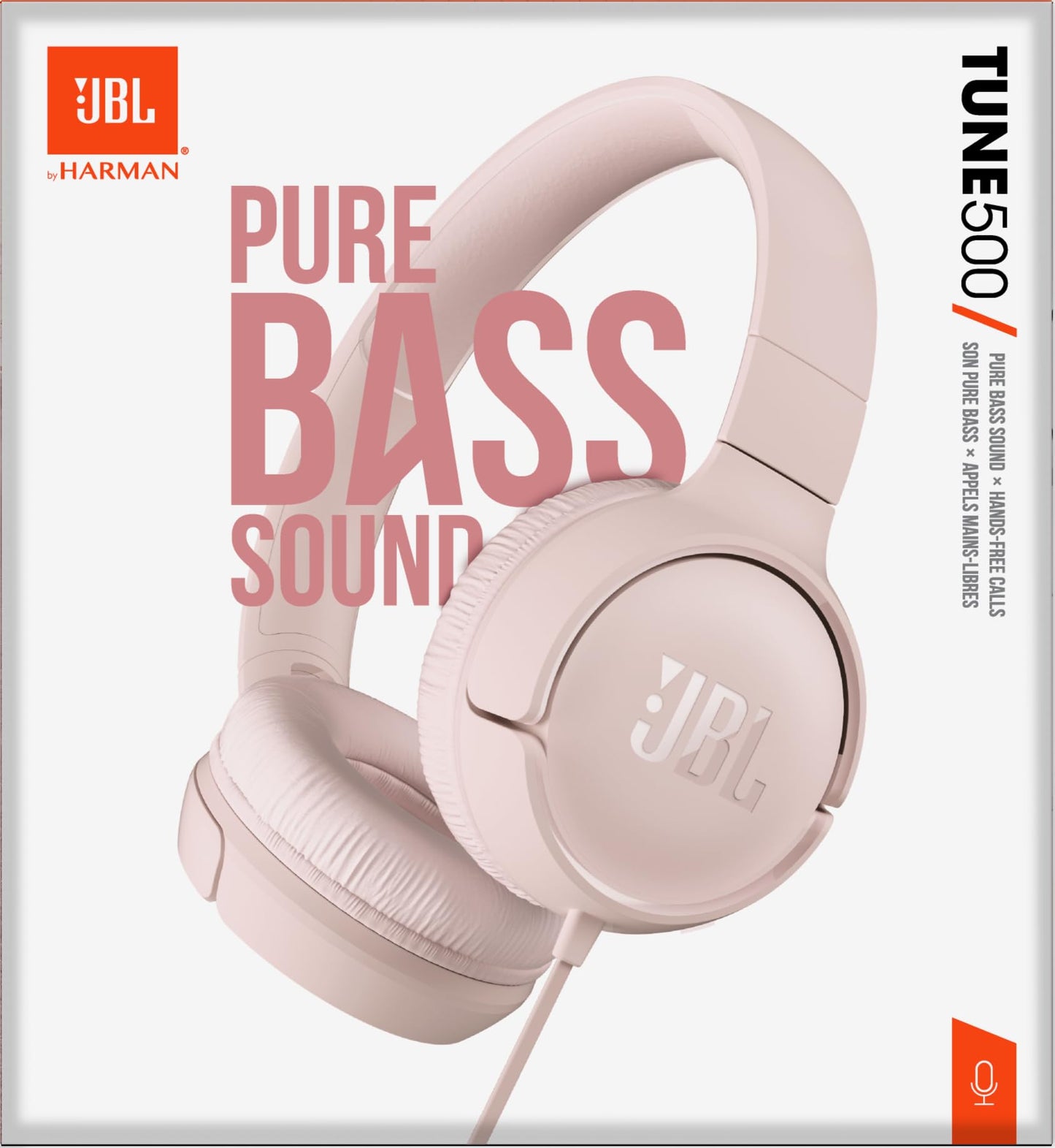 JBL Tune 500 Wired On-Ear Headphones, Deep JBL Pure Bass Sound, 1-Button Remote/Mic, Lightweight and Foldable Design, Tangle-Free Flat Cable, Voice Assistant - Pink, JBLT500PIK