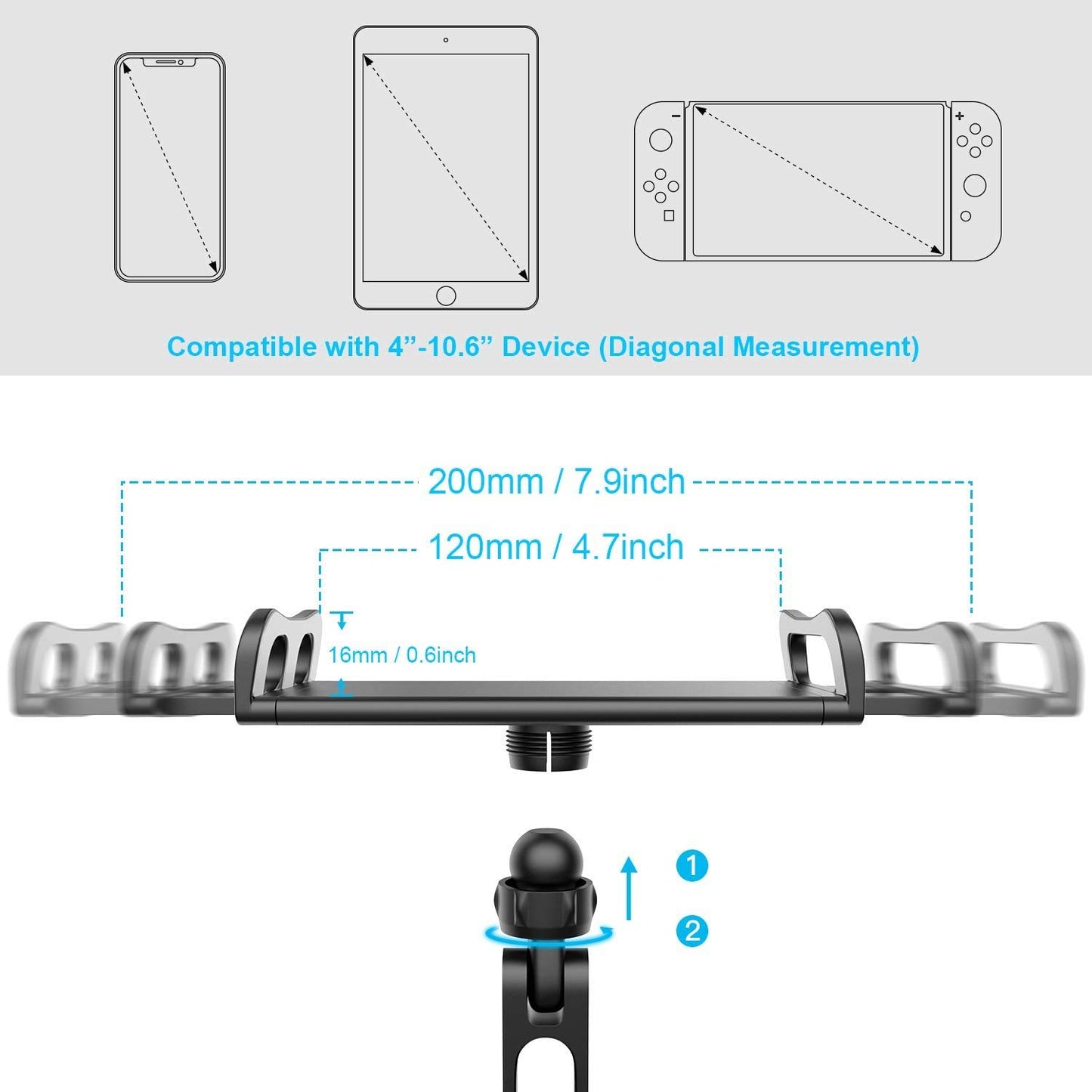 Car Headrest Mount/Tablet Holder Car Backseat Seat Mount/Tablet Headrest Holder Universal 360° Rotating Adjustable for All 4.5"-10.5" Tablet iPad iPad Air iPad Mini,Samsung Galaxy