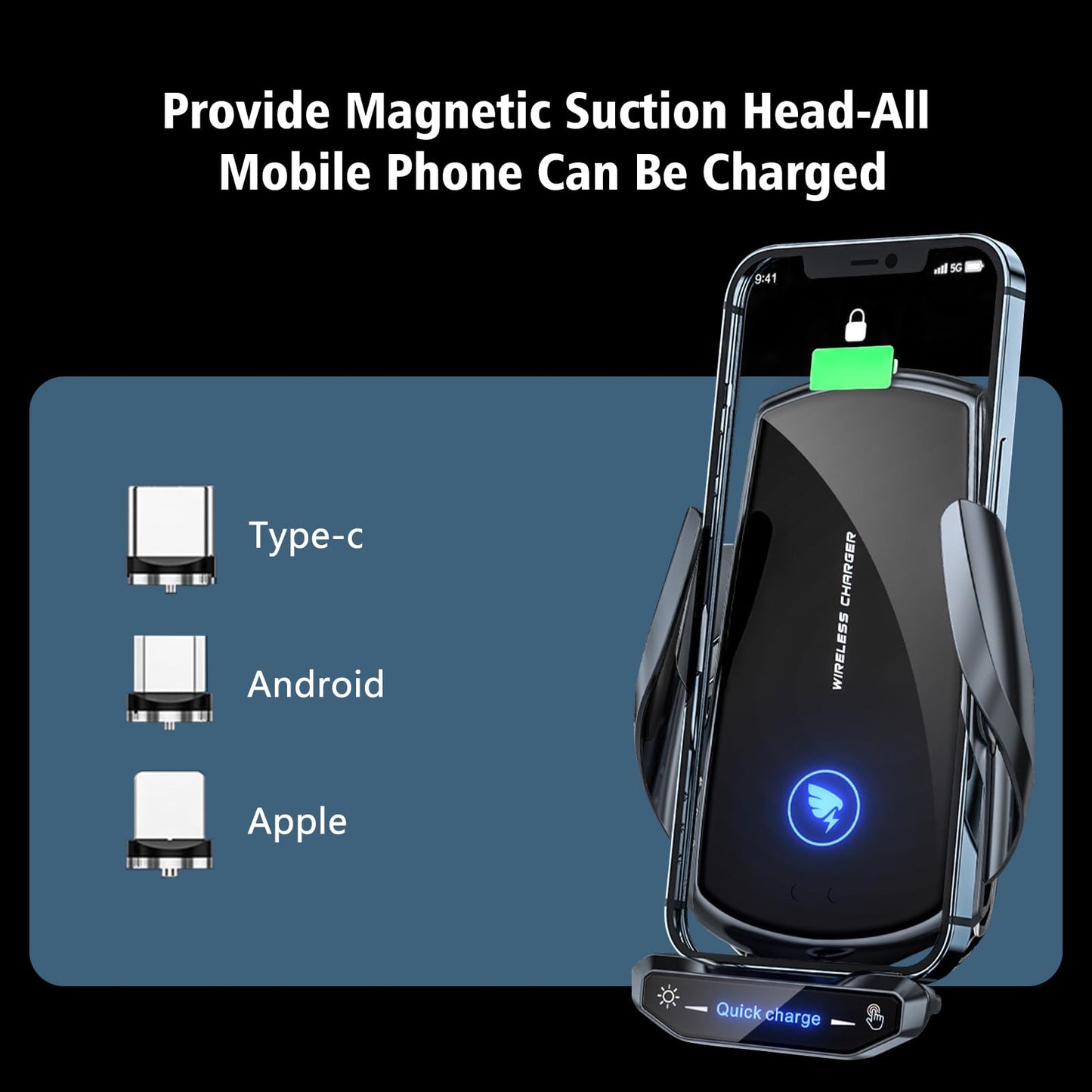 Wireless Car Vent Charger, 15W Fast Charging Car Charger Phone Holder, Automatic Clipping Car Charger Phone Holder for iPhone 14 13 12 11, Samsung Galaxy and Other Series - Black, Infrared