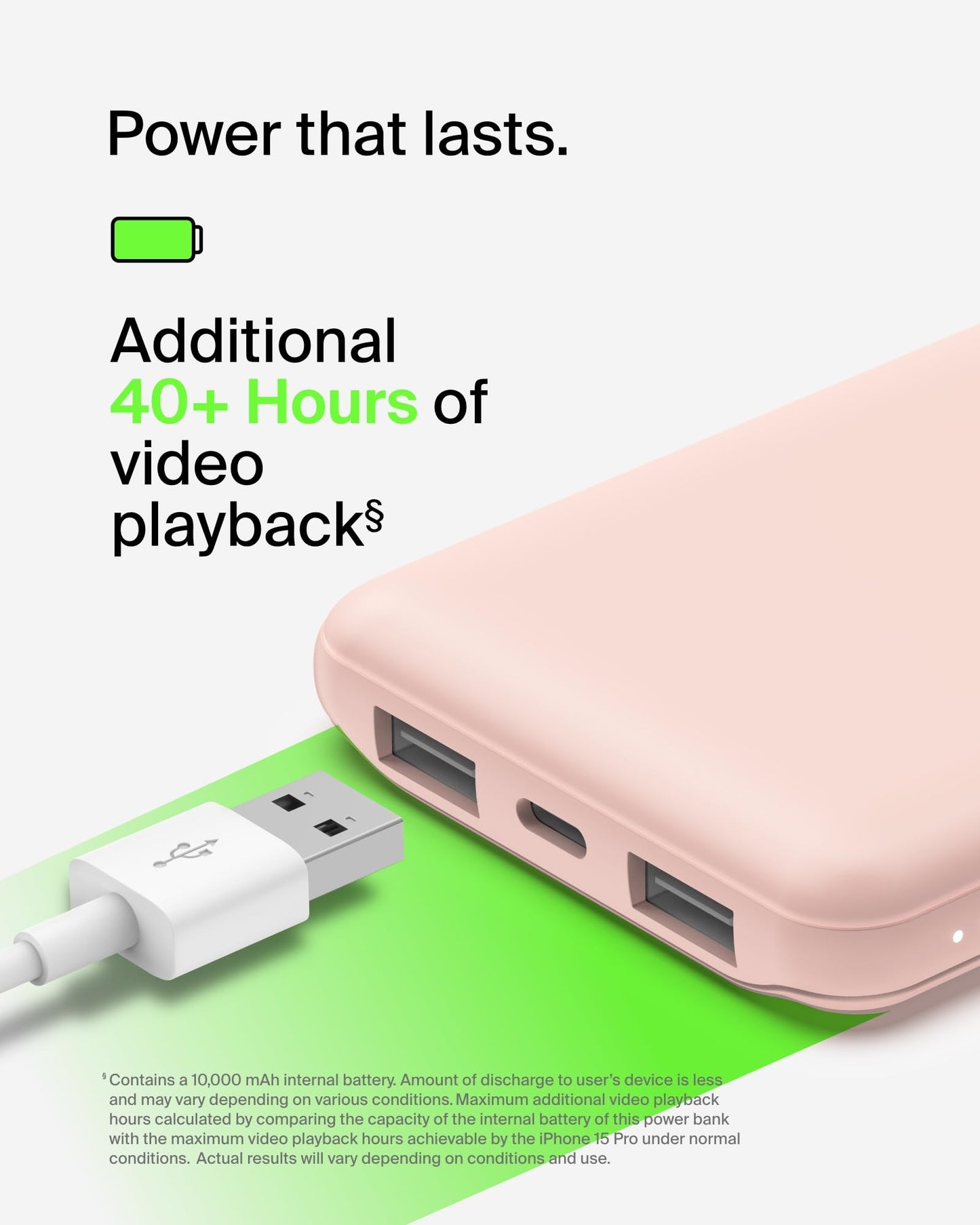 Belkin 10000mAh portable power bank, 10K USB-C portable charger with 1 USB-C port and 2 USB-A ports, battery pack for up to 15W charging for iPhone, Samsung Galaxy, AirPods, iPad, and more – Rose Gold