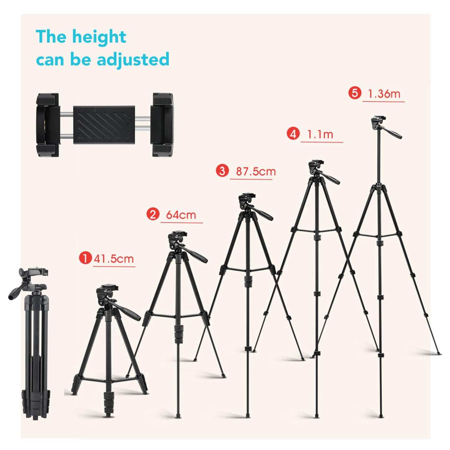 Eocean 136cm Camera Tripod Stand with Bag, Portable Tripod for Camera and Mobile Phone, Extendable Aluminum Phone Tripod for iPhone with Remote, Travel iPhone Tripod for Video Recording