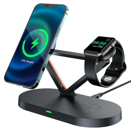 ACEFAST Wireless Charger Desktop Holder E9 3-in-1 Magnet Stand Charging Station for iPhone 15/14/13/12 Series + Smart Watch + Earbuds, with Total Output up to 45W, Dimmable night lamp