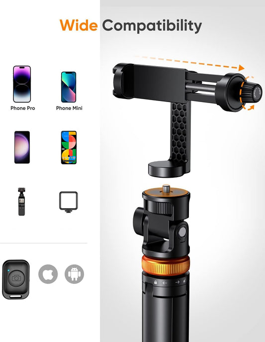 Newest iPhone Tripod Stand, EUCOS 62" Phone Tripod&Selfie Stick with Remote Shutter for Video Recording, Solidest Cell Phone Tripod Stand for iPhone Compatible iPhone 13Pro Max/12Pro/Samsung/DJI/GoPro