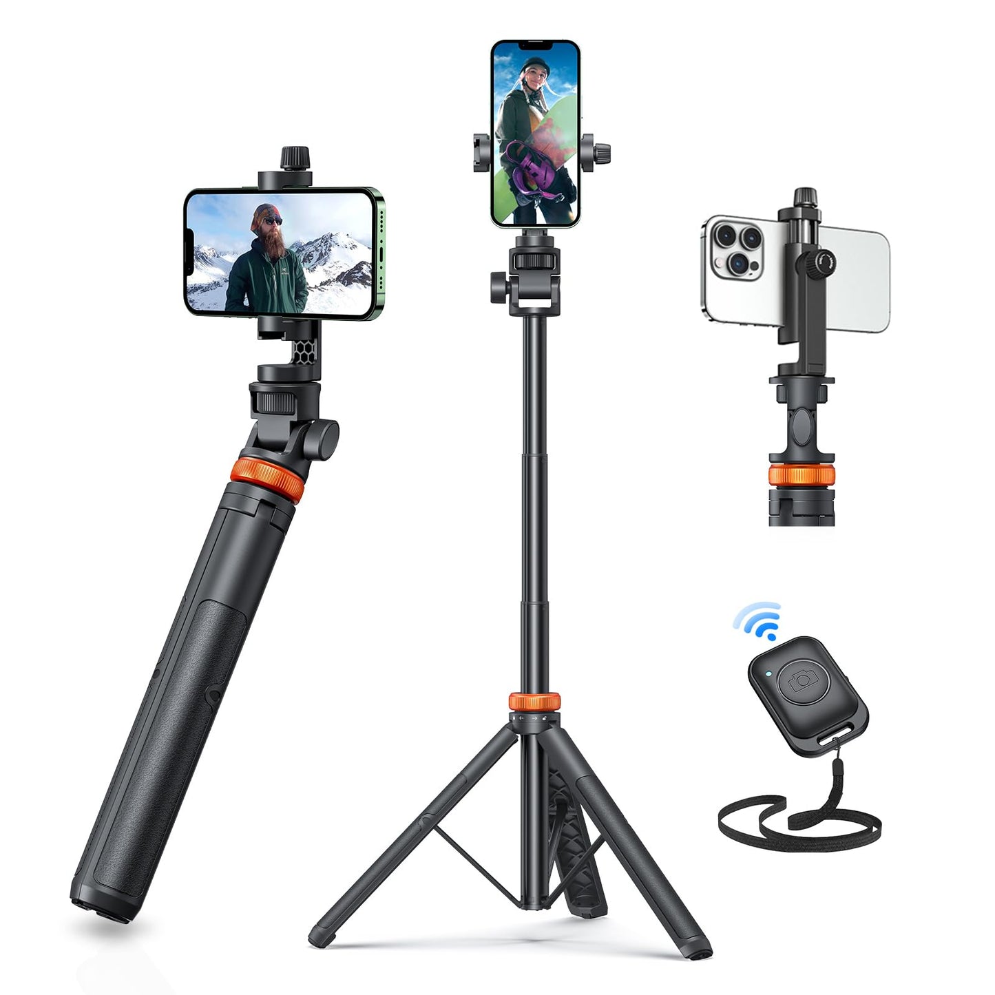 Newest iPhone Tripod Stand, EUCOS 62" Phone Tripod&Selfie Stick with Remote Shutter for Video Recording, Solidest Cell Phone Tripod Stand for iPhone Compatible iPhone 13Pro Max/12Pro/Samsung/DJI/GoPro