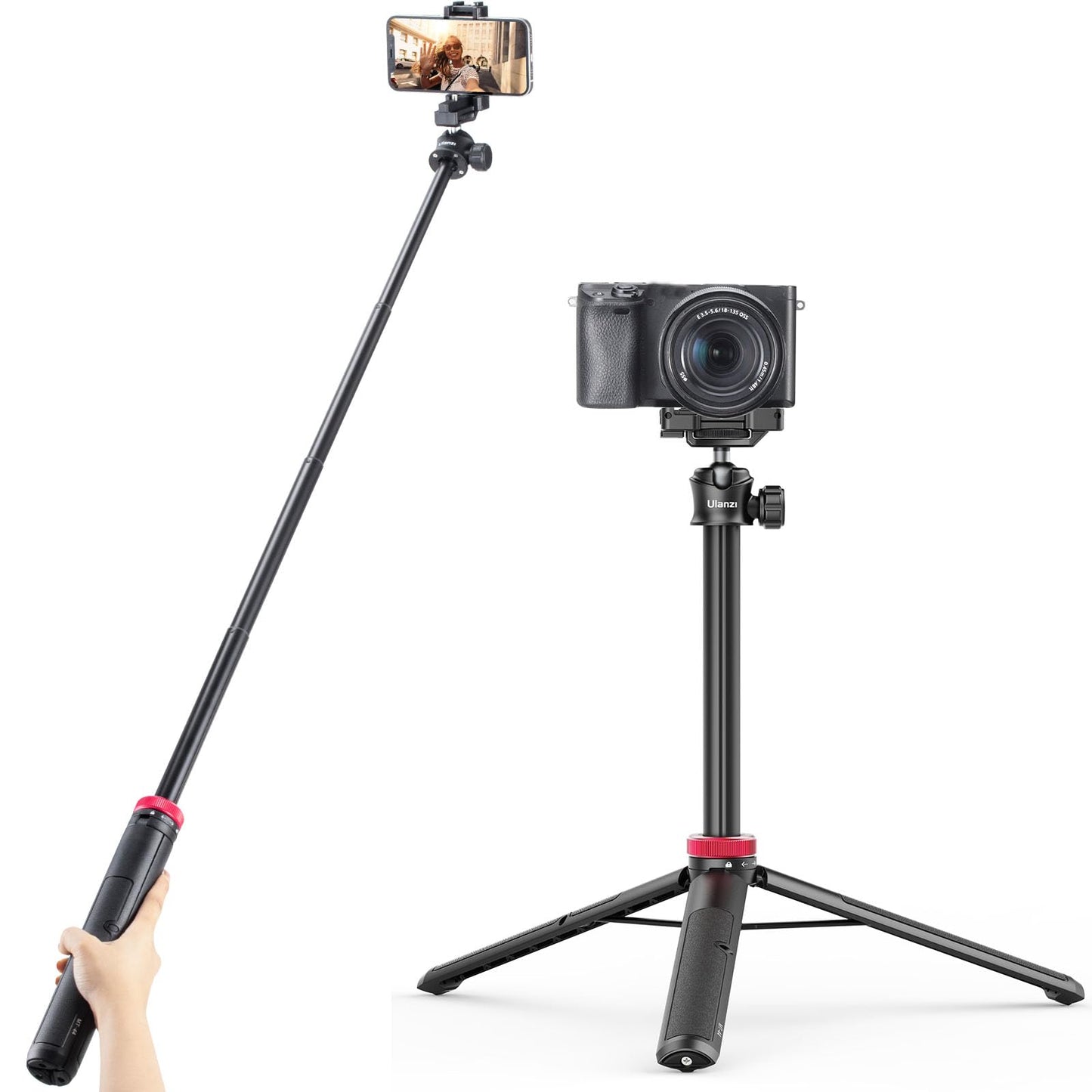 ULANZI MT-44 Portable Tripod Handheld w Ball Head, Extendable Phone Camera Tripod w Cold Shoe, Travel Compact Lightweight Tripod for iPhone, Smartphone, Sony, Canon, Nikon, Small Cameras