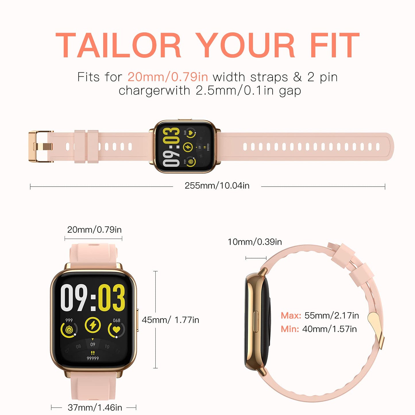 Smart Watch for Women, AGPTEK 1.69"(43mm) Smartwatch for Android and iOS Phones IP68 Waterproof Fitness Tracker Watch Heart Rate Monitor Pedometer Sleep Monitor for Women Gold, LW31