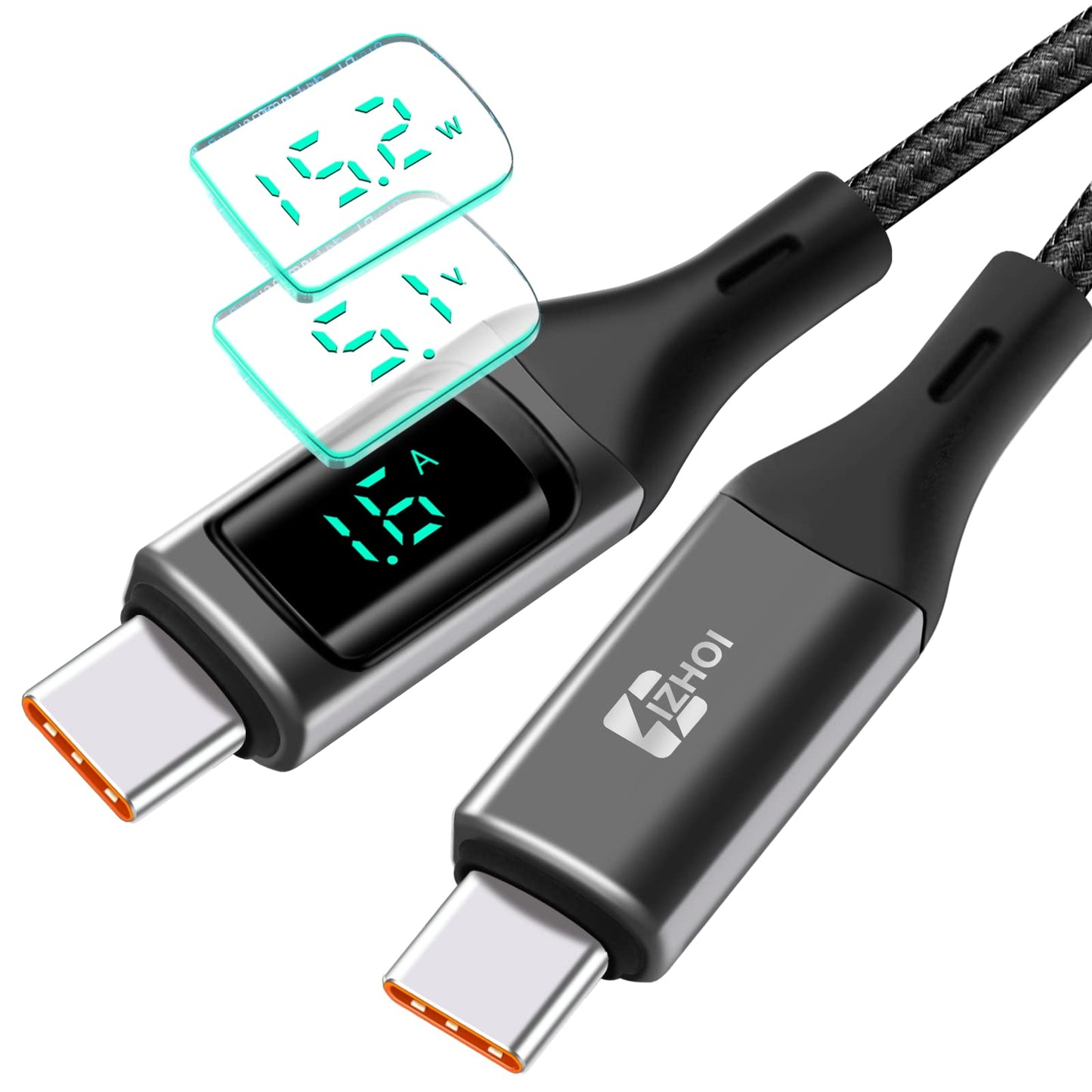 IZHOI USB C Cable,100W Type C Cable with LED Alternate Display Show W/V/A,PD Fast Charging Cable USB C to USB C Compatible for Huawei Xiaomi Galaxy S21/S10/S9/Plus (1m, Black)