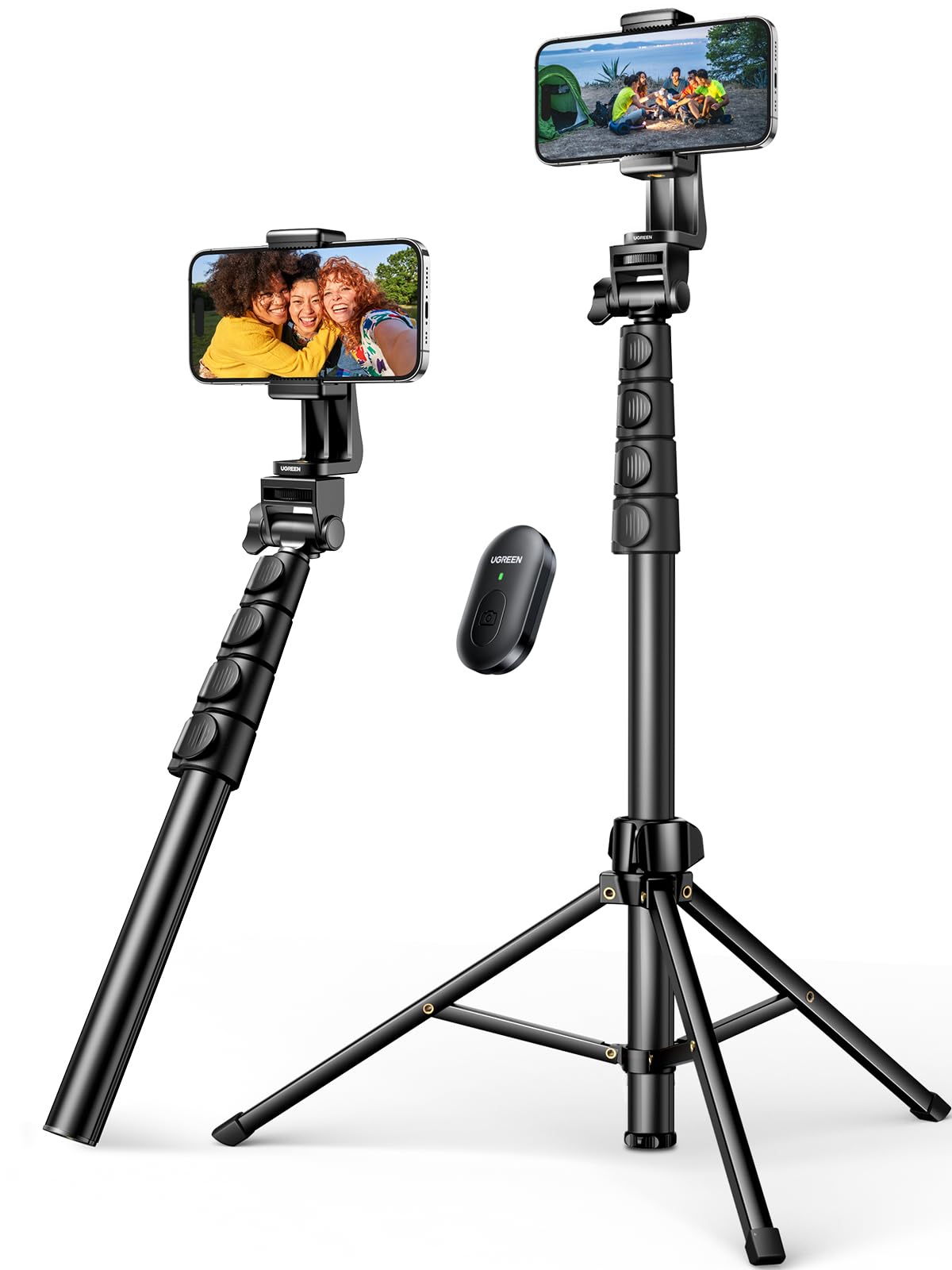 UGREEN 70" Cell Phone Selfie Stick Tripod,Smartphone Tripod Stand All-in-1 with Wireless Remote,100% All Aluminum Stick & Legs, Lightweight, Phone Tripod for All Smartphone GO Pro,Digital Camera