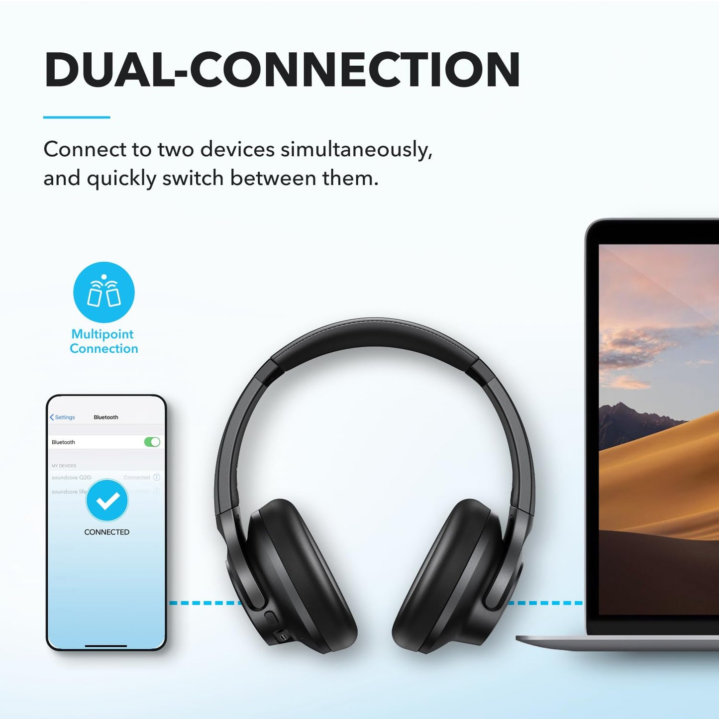 soundcore by Anker Q20i Hybrid Active Noise Cancelling Headphones, Wireless Over-Ear Bluetooth, 40H Long ANC Playtime, Hi-Res Audio, Big Bass, Customize via an App, Transparency Mode, Ideal for Travel