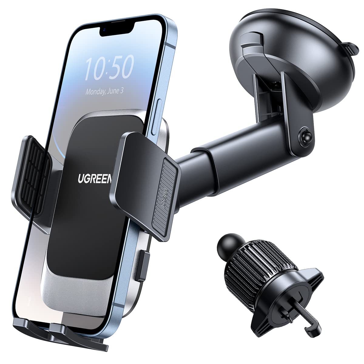 UGREEN【2024-Gen Upgraded 3 IN 1】Car Phone Holder for Dashboard/Windshield/AirVent Car Mount Ultra Stable Car Mobile Holder with Strong Suction Cup Car Stand Fit for iPhone 15 Pro Max Galaxy S24 S23