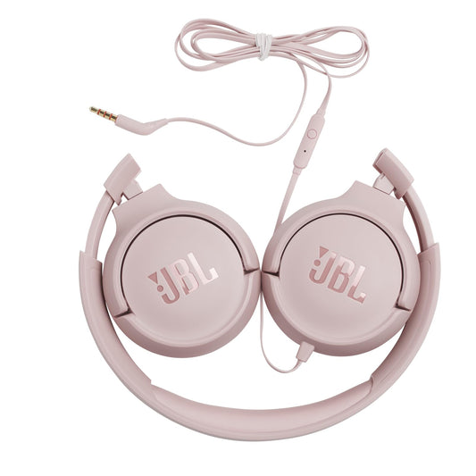 JBL Tune 500 Wired On-Ear Headphones, Deep JBL Pure Bass Sound, 1-Button Remote/Mic, Lightweight and Foldable Design, Tangle-Free Flat Cable, Voice Assistant - Pink, JBLT500PIK