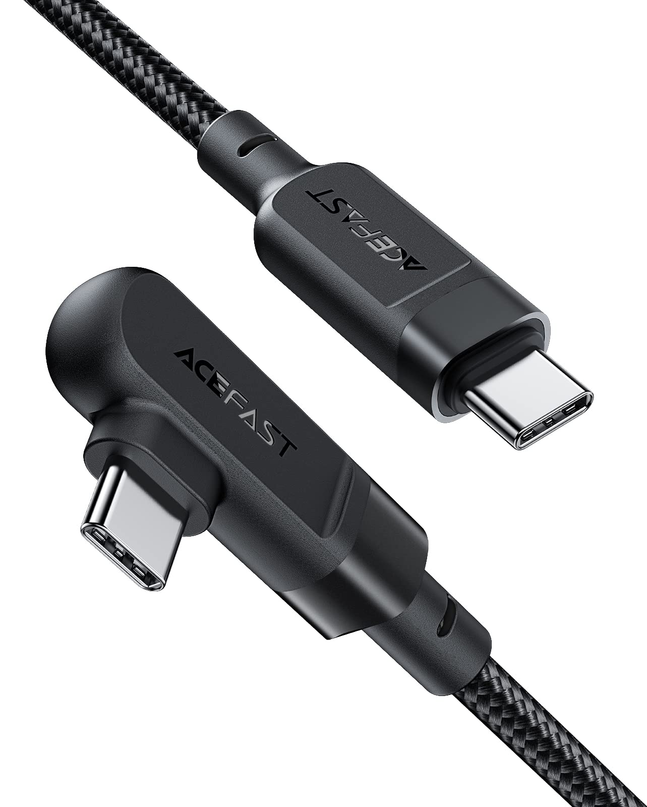 Acefast C5-03 - USB-C To USB-C Plug, Fast Charging And Data Transmittion Cable (100W - 5A - 2M), Right Angled, Aluminum Alloy, Compatible With Laptop, Mobile, Macbook, Samsung, Huawei - Black