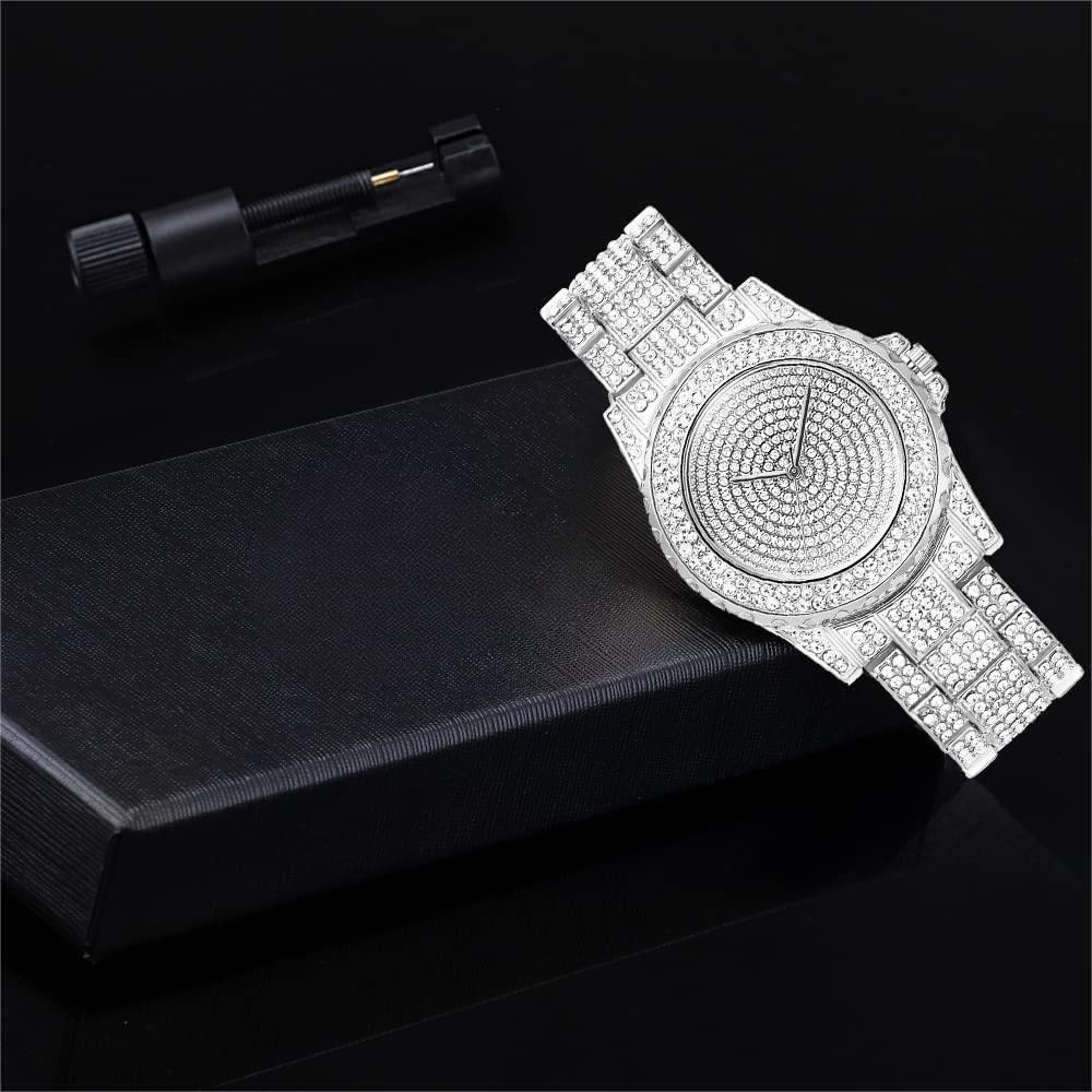 KASTWAVE Luxury Ladies Watch Iced Out Watch with Quartz Movement Crystal Rhinestone Diamond Watches for Women Stainless Steel Wristwatch Full Diamonds