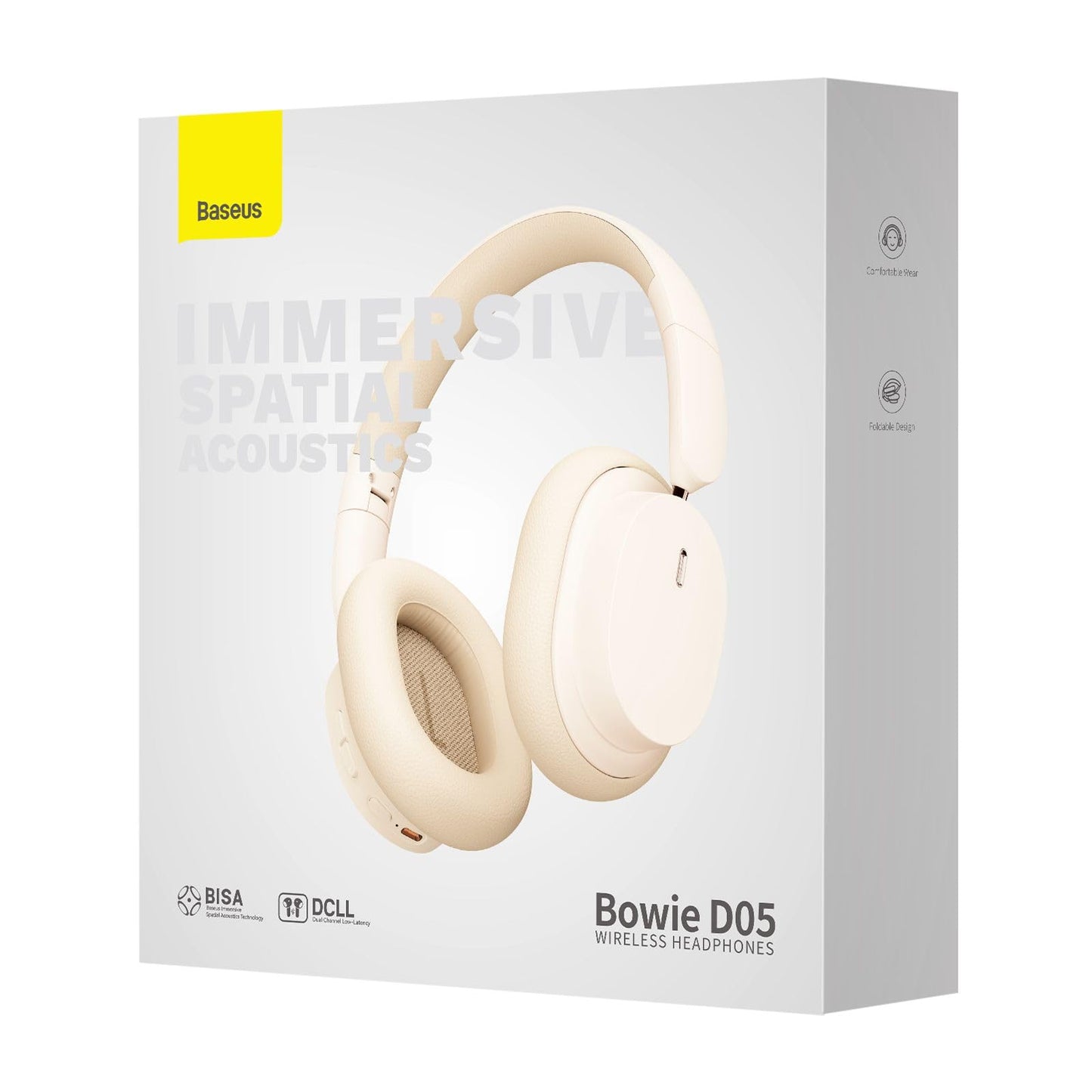 Baseus Bowie D05 Wireless Headphone, 70H Playtime Bluetooth Headphones with EQ Modes, Built-in HD Mic, Deep Bass, Soft Ear Cups for Phone/PC (Creamy White)