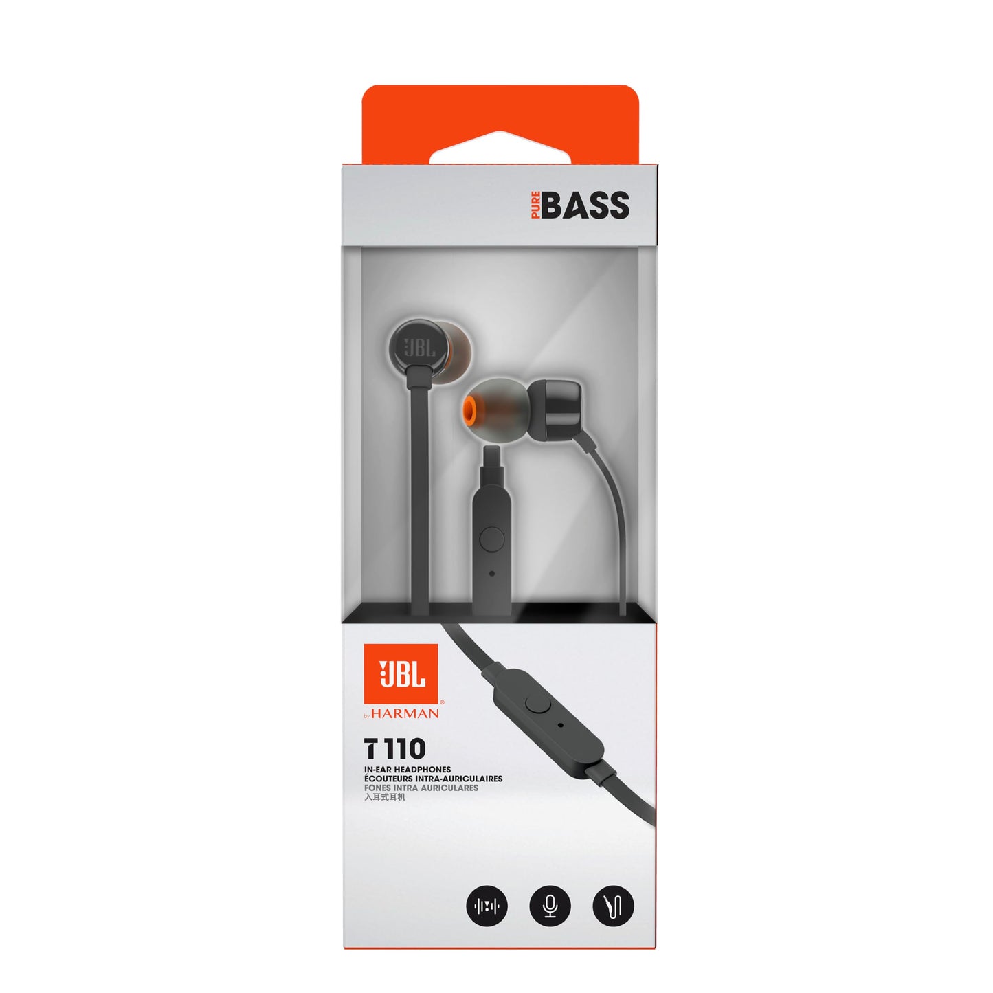 JBL Tune 110 Wired In-Ear Headphones, Deep and Powerful Pure Bass Sound, 1-Button Remote/Mic, Tangle-Free Flat Cable, Ultra Comfortable Fit - Black, JBLT110BLK