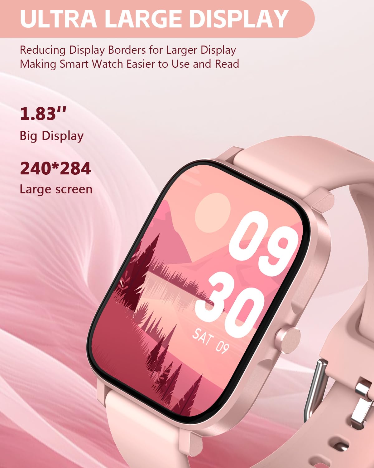 Smart Watch for Women, 1.83" Touch Screen Fitness Tracker Watch with SpO2/Heart Rate/Sleep/Stress Monitor, IP68 Step Counter Watch, 120+ Sports Modes, Compatible with Android iOS(Pink)