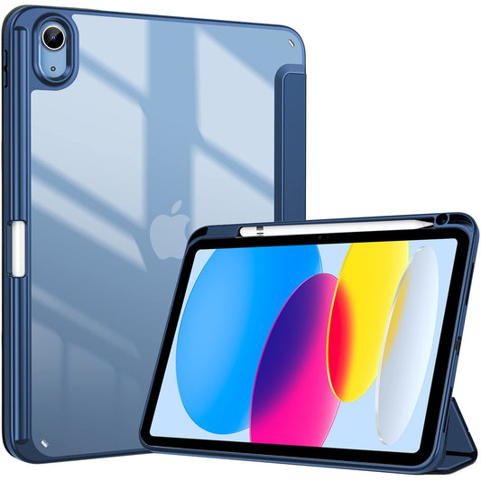 ProCase for iPad 10th Gen Case with Pencil Holder 2022 iPad 10.9 Inch Case, Clear Transparent Back Shell Trifold Protective Cases Shockproof Cover for 2022 iPad 10th Gen A2696 A2757 A2777 -Navy