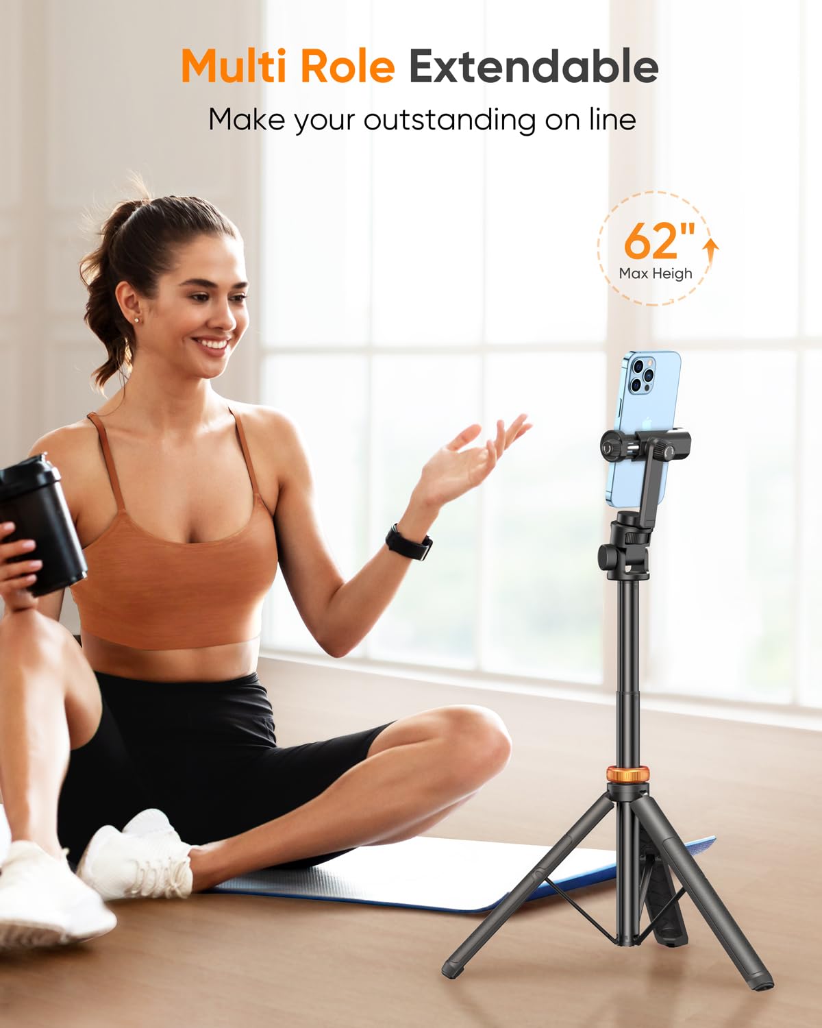 Newest iPhone Tripod Stand, EUCOS 62" Phone Tripod&Selfie Stick with Remote Shutter for Video Recording, Solidest Cell Phone Tripod Stand for iPhone Compatible iPhone 13Pro Max/12Pro/Samsung/DJI/GoPro