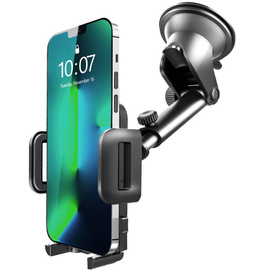 GVTECH Car Phone Holder, Dashboard Windscreen Car Phone Mount, Universal Car Cradle 360° Rotatable Extendable Arm One Button Release stand for iPhone13 12 11 Pro Max XS Xr X 8 7 Plus, Samsung