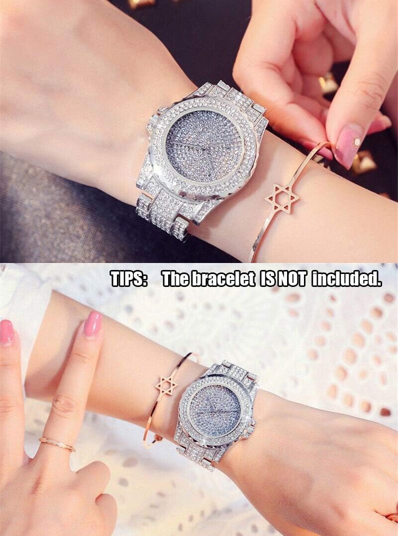 KASTWAVE Luxury Ladies Watch Iced Out Watch with Quartz Movement Crystal Rhinestone Diamond Watches for Women Stainless Steel Wristwatch Full Diamonds