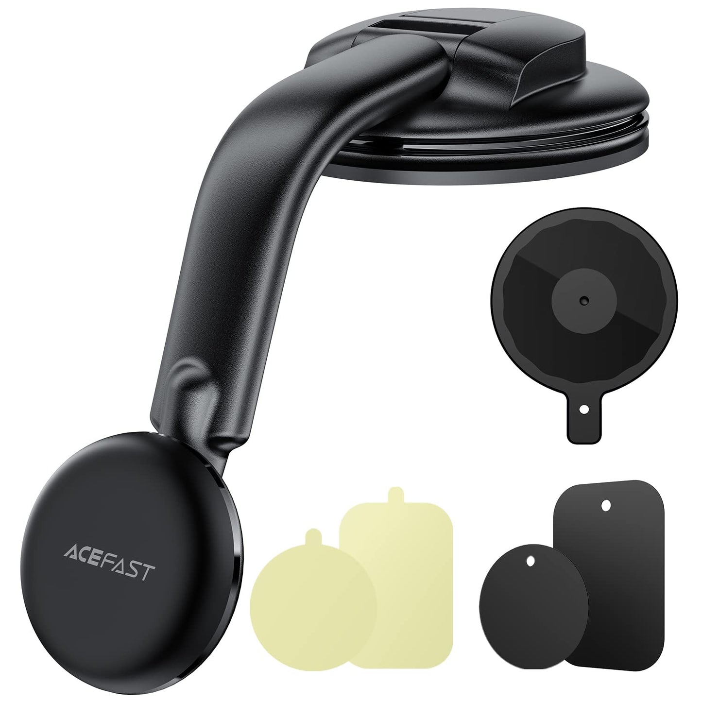 Magnetic Phone Car Mount, ACEFAST Universal Phone Car Holder Low Installation Height Built-in Four N52 Super Strong Magnets Large Sticky Base Suction Cup Dashboard Windshield Flexible Installation