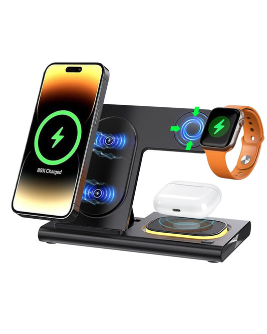 Wireless Charger for iPhone,3 in 1 Wireless Charging Station for iPhone 15/Plus/Pro Max/14/13/12/11/8/X,Fast Wireless Charger For All Apple Watch And AirPods Pro,Black