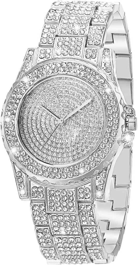 KASTWAVE Luxury Ladies Watch Iced Out Watch with Quartz Movement Crystal Rhinestone Diamond Watches for Women Stainless Steel Wristwatch Full Diamonds