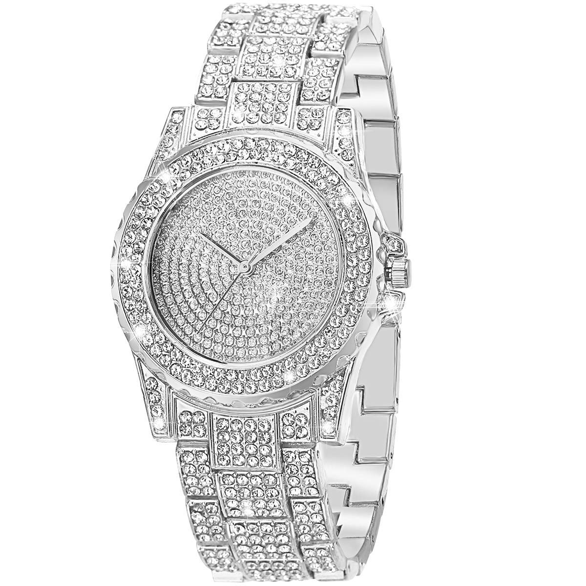 KASTWAVE Luxury Ladies Watch Iced Out Watch with Quartz Movement Crystal Rhinestone Diamond Watches for Women Stainless Steel Wristwatch Full Diamonds