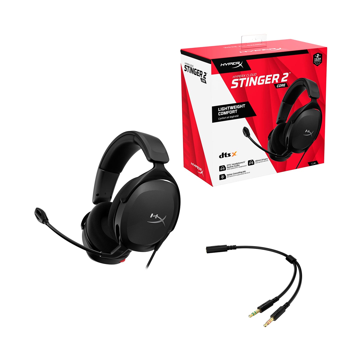 HyperX Cloud Stinger 2 Core DTS Headphone X Spatial Audio Gaming Headset, Black, Medium, Wired