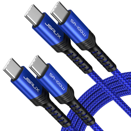 JSAUX USB C to USB C Cable 100W [2-Pack 2m], USB C Cable QC 4.0/PD 5A Type C Fast Charging Cord Compatible for iPhone 15/Plus/Pro/Pro Max, MacBook Pro/Air M2, iPad Pro/Air, Galaxy S23 S22, Xiaomi-Blue