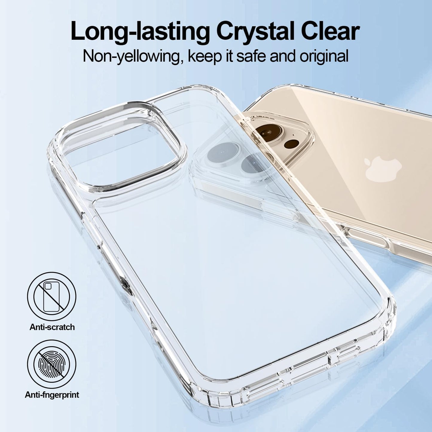 T Tersely Crystal Clear Case for iPhone 16 Pro (6.3-Inch), [Anti-Yellowing] Hard Back Slim Shockproof Bumper Anti-Scratch, Suitable for Wireless Charging