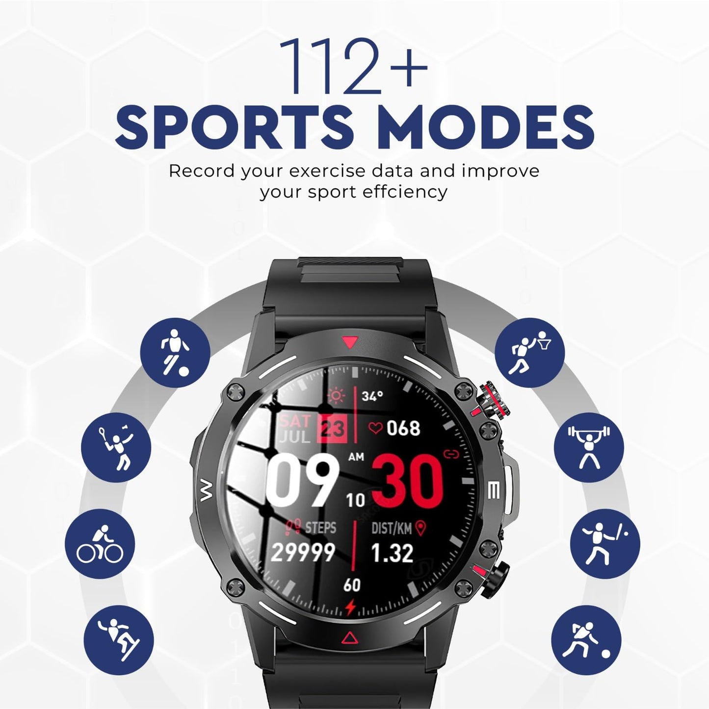 CAROSKI Smart Watches for Men, Smart Watch, ساعة ذكية, Sport Watch, With Bluetooth Calling, Activity Tracker, Waterproof Compatible with Android & IOS device,1.43-inch AMOLED display Man Watches.