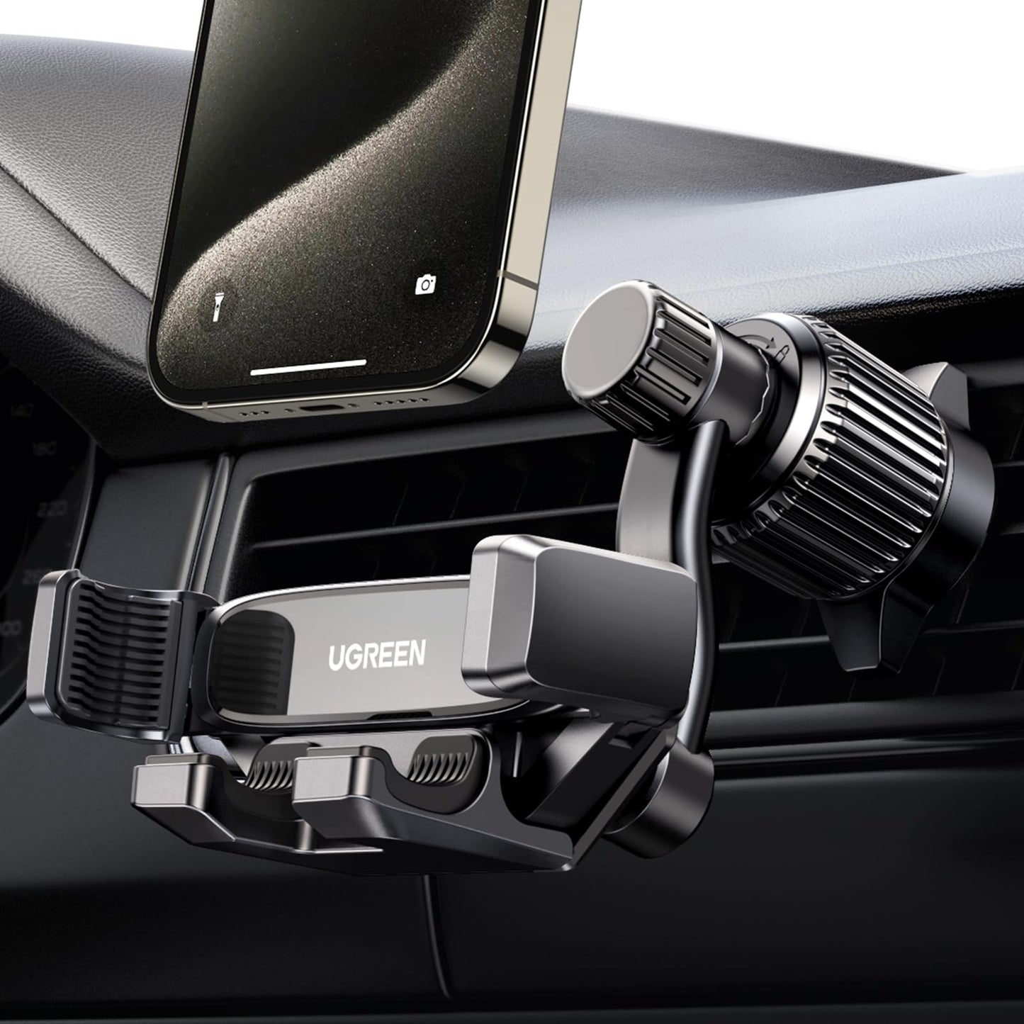 UGREEN Mobile Holder for Car, Car Phone Holder for Air Vent Car Mobile Holder with Auto Lock & Hook Shape Clip Do Not Block Air Vent Phone Holder Car for iPhone 13/14/15 Pro Max S24 S23 S22 Ultra, etc