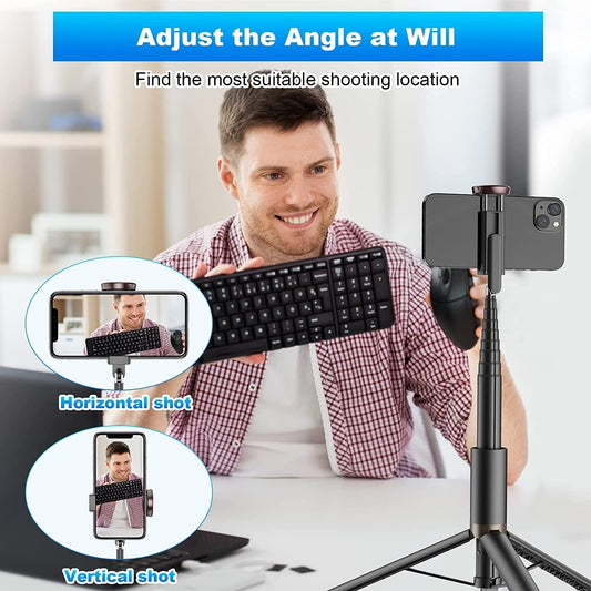 TONEOF 152cm Cell Phone Selfie Stick Tripod, Smartphone Tripod Stand All-in-1 with Integrated Wireless Remote,Portable,Lightweight,Extendable Phone Tripod for 4''-7'' iPhone and Android (Black)