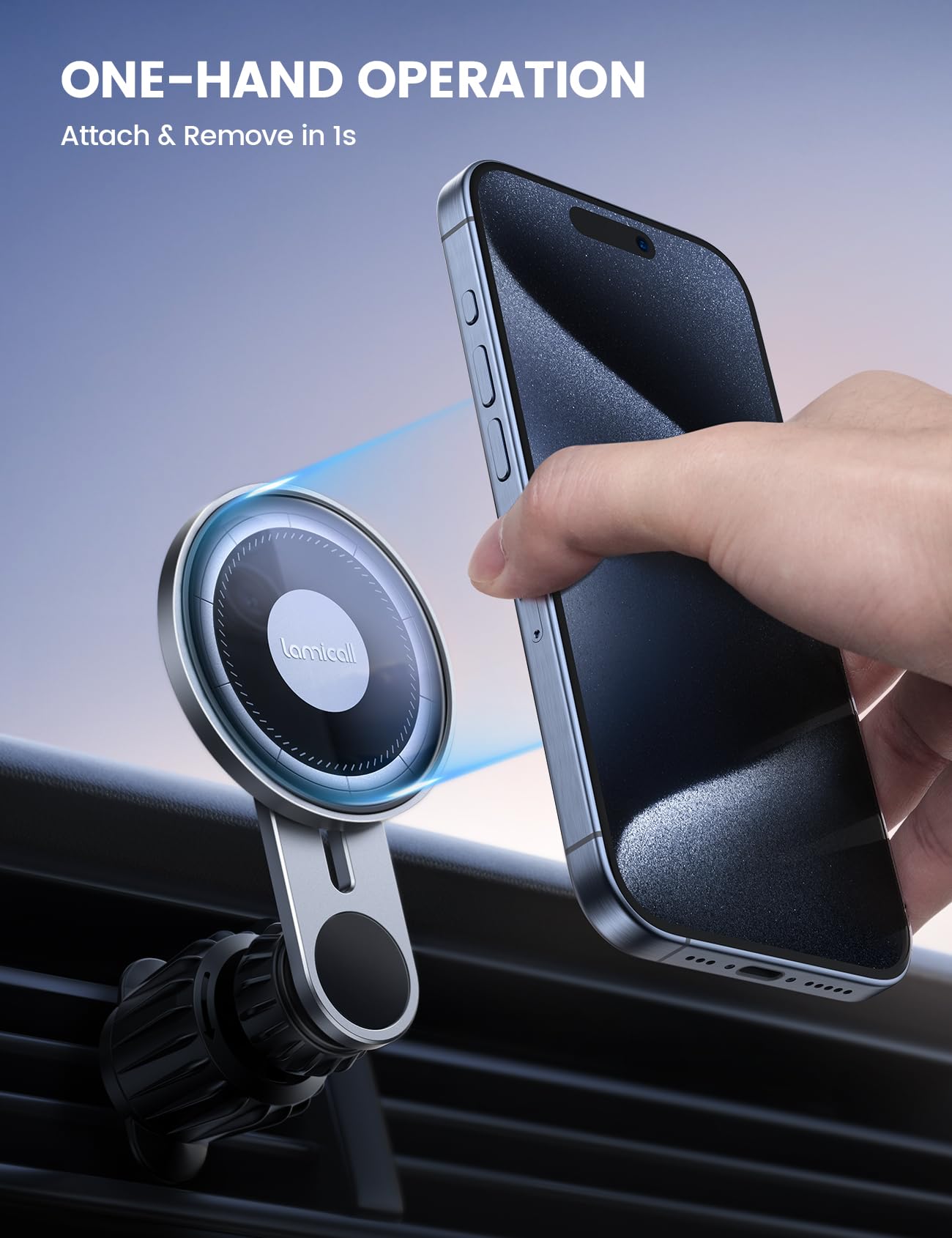 Lamicall Fits MagSafe Car Mount Vent - [Pioneering Glass Surface & Extension Arm 360° Rotation] Magnetic Phone Holders for Your Car - Car Phone Holder for iPhone 12 13 14 15 Pro Max & All Phones