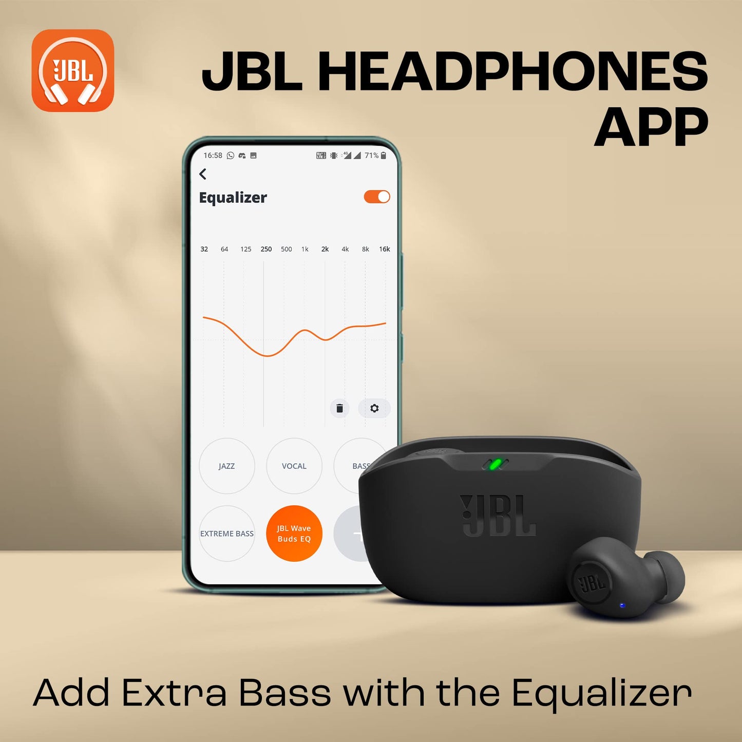 JBL Wave Buds True Wireless Earbuds, Deep Bass, Comfortable Fit, 32H Battery, Smart Ambient Technology, Hands-Free Call, Water and Dust Resistant - Black, JBLWBUDSBLK