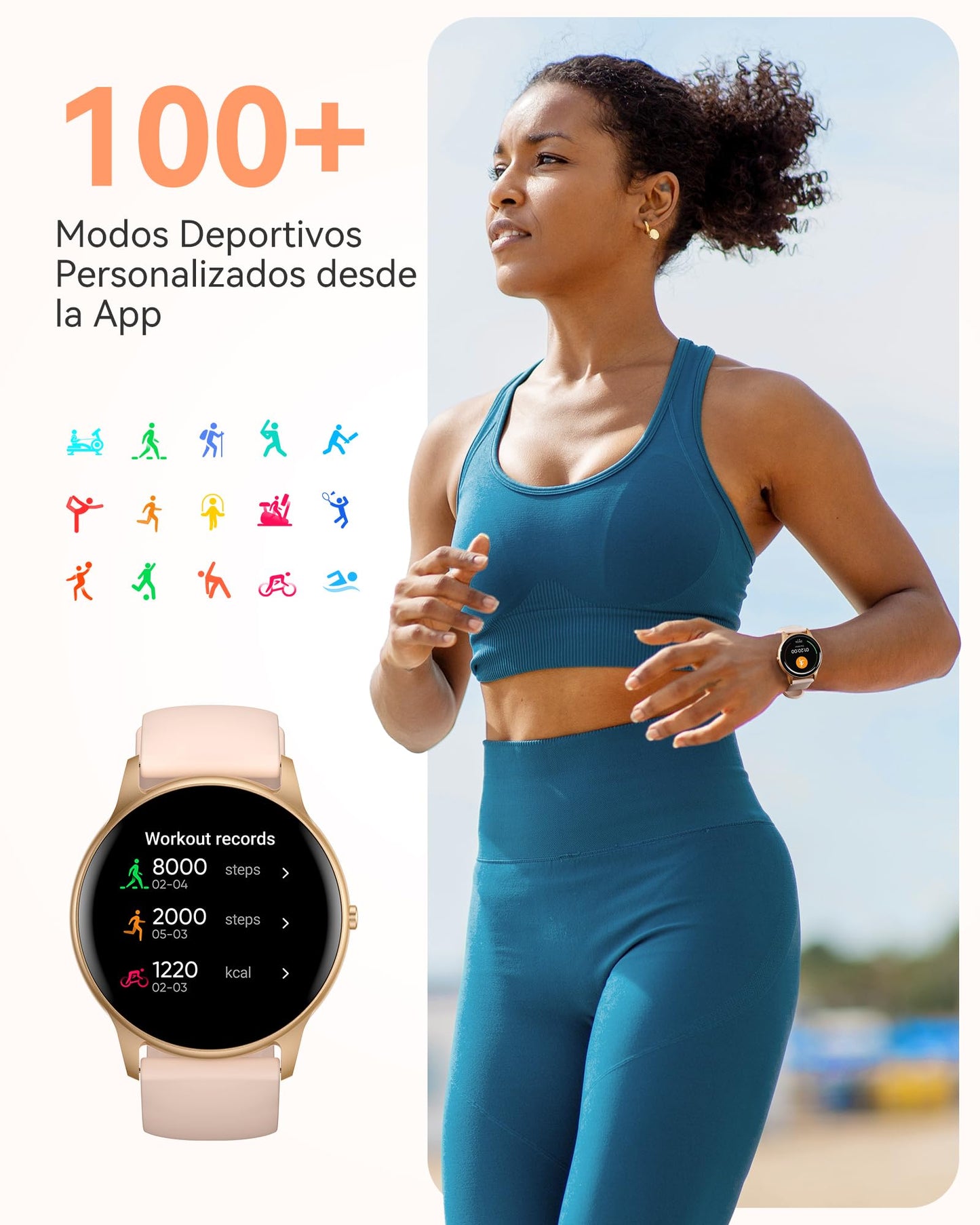 AGPTEK IP68 Waterproof Fitness Tracker Watch Heart Rate Monitor Pedometer Sleep Monitor Smartwatch for Women, Rose Gold, LW11