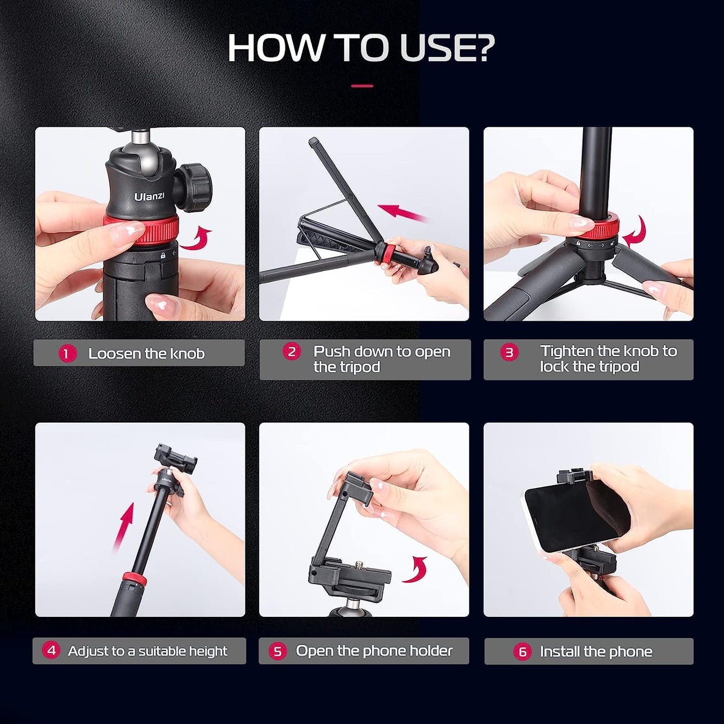 ULANZI MT-44 Portable Tripod Handheld w Ball Head, Extendable Phone Camera Tripod w Cold Shoe, Travel Compact Lightweight Tripod for iPhone, Smartphone, Sony, Canon, Nikon, Small Cameras