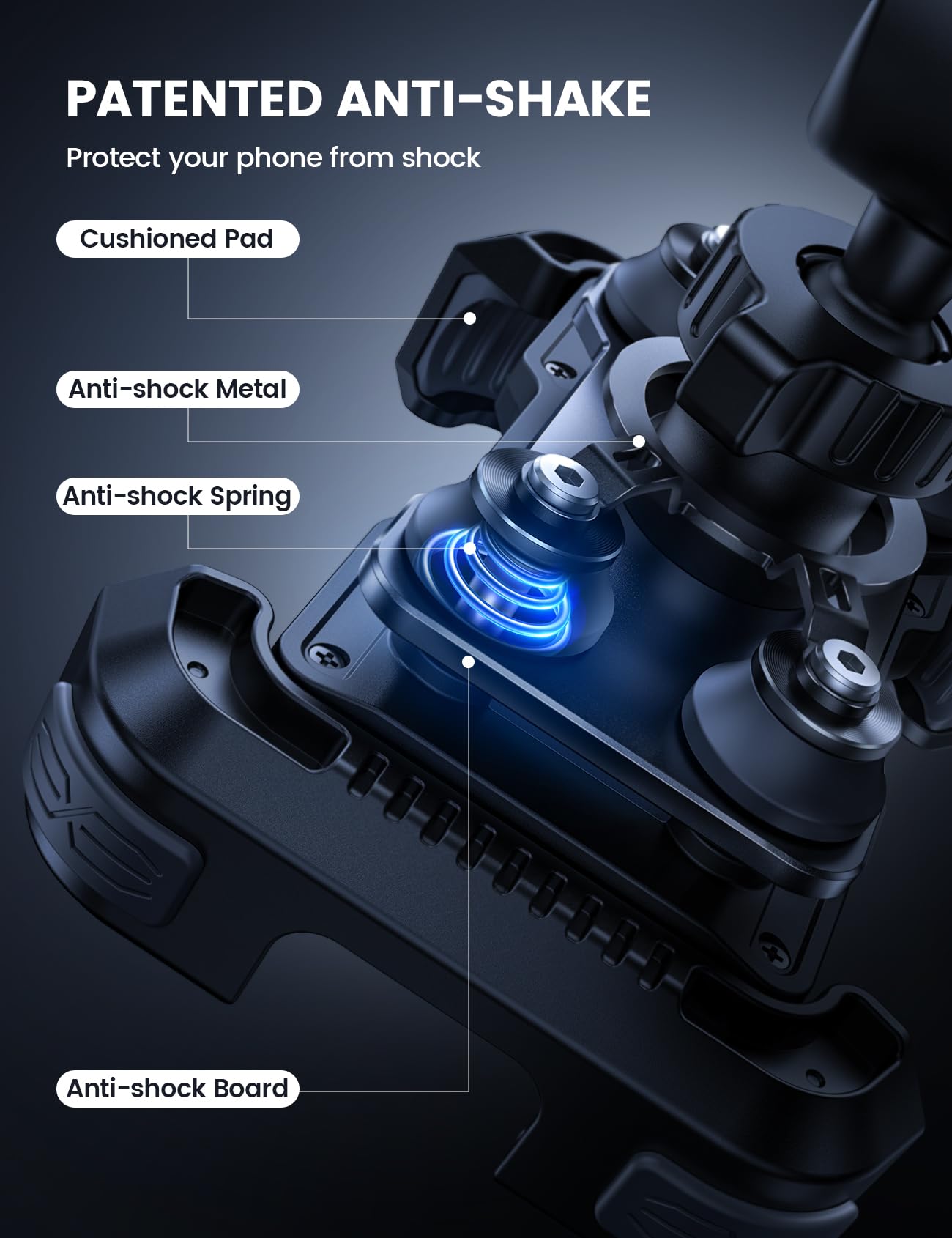 Lamicall Motorcycle Phone Mount Holder - [Anti Shake] [Dual Vibration Dampener] Motorcycle Cell Phone Mount with Upgraded Handlebar Clamp, Fit iPhone 15/14/ 13 Pro Max, More 4.7-6.7" Phones, Black