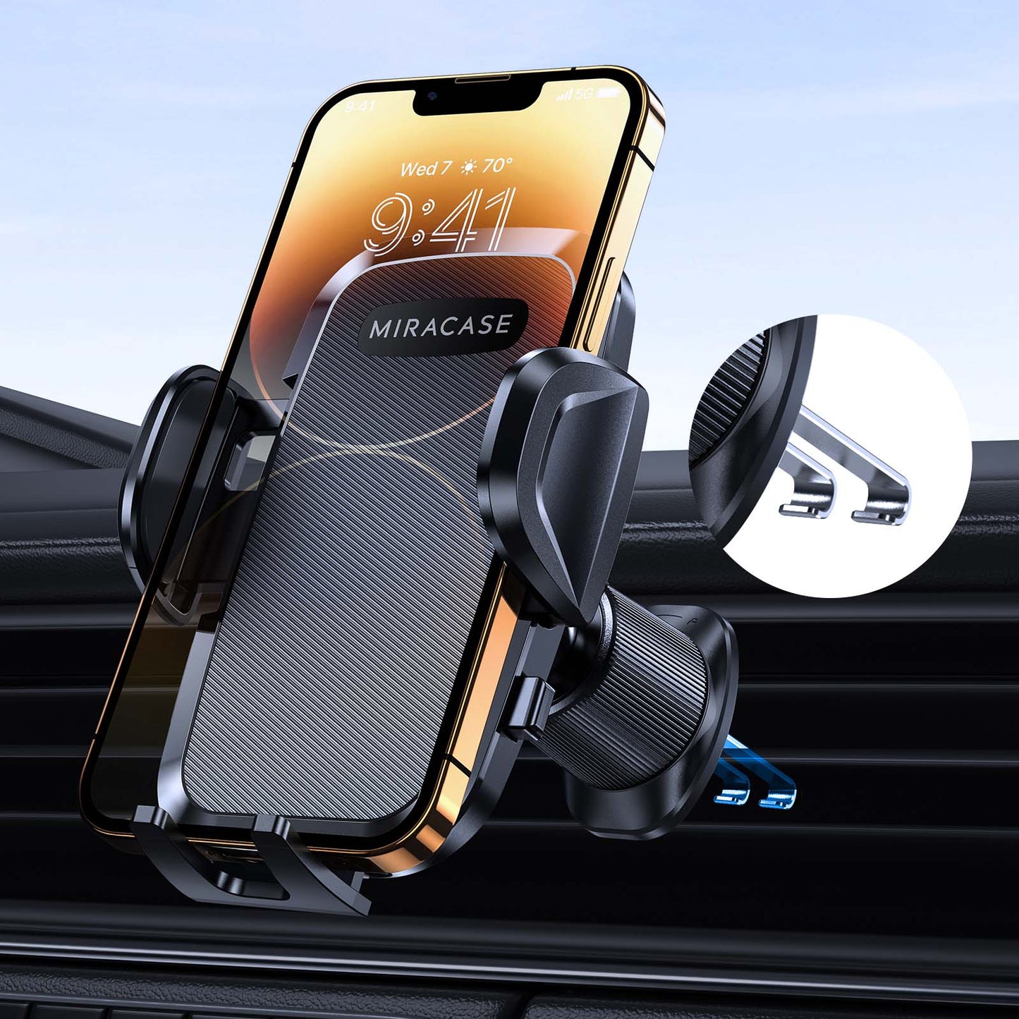 Miracase Car Phone Holder, [Upgraded Dual Metal Hook Clip] Universal Mobile Holder for Car, Hands Free Air Vent Phone Holder Car Compatible with iPhone/Samsung/Nokia and All 4.0"-7.0" Smartphones