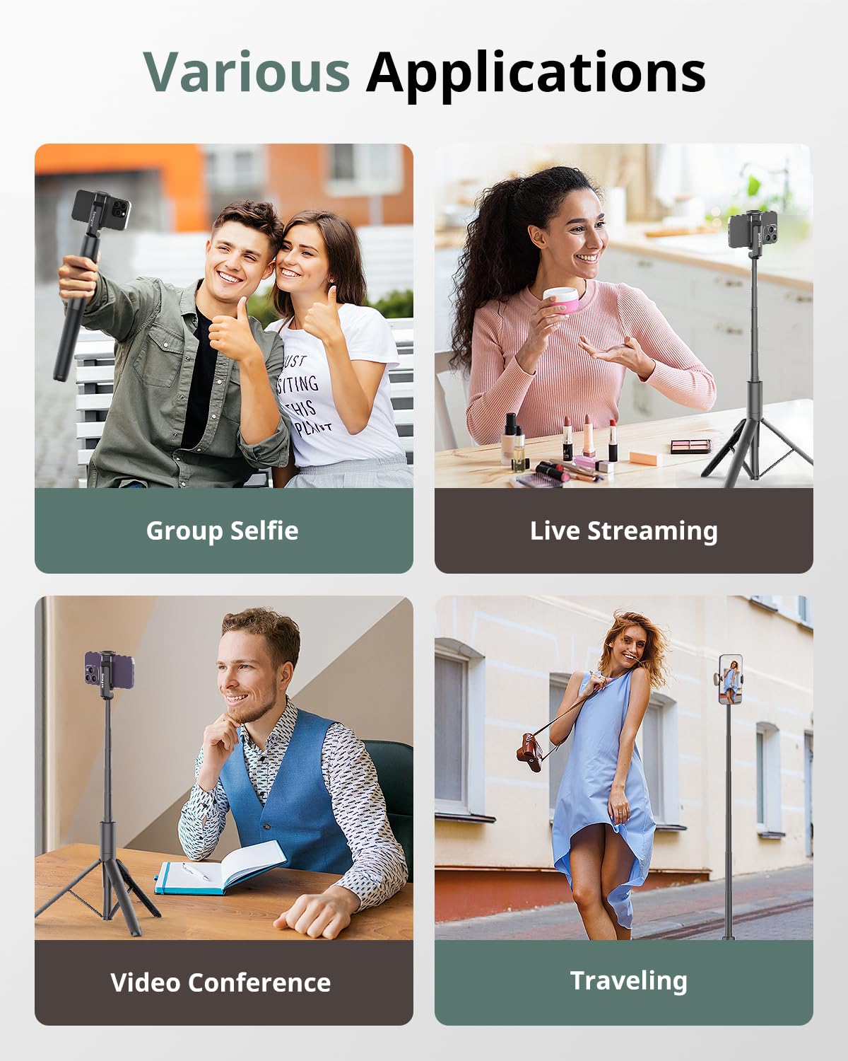 Sensyne 60" Phone Tripod & Selfie Stick, Lightweight All in One Phone Tripod Integrated with Wireless Remote Compatible with All Cell Phones for Selfie/Video Recording/Photo/Live Stream/Vlog（Black）